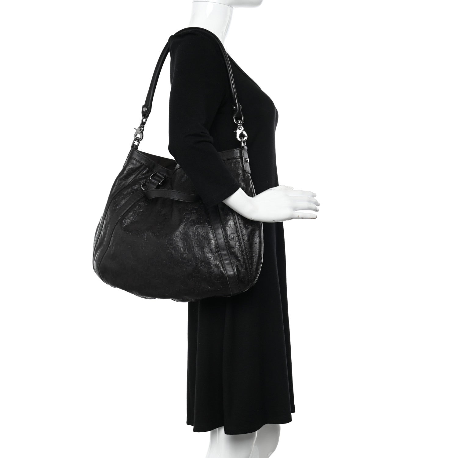 Gucci Calfskin Horsebit Embossed Medium Abbey Convertible Tote Dark Brown 2 of 13