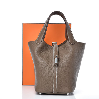 Hermes Taurillon Clemence Picotin Lock 18 PM Etoupe 7 of 7