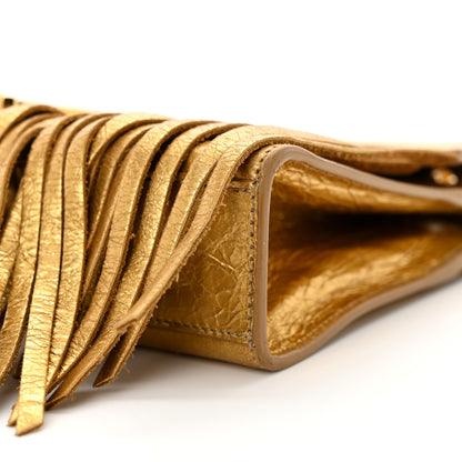 Saint Laurent Metallic Calfskin Fringe Small Monogram Satchel Gold 10 of 17