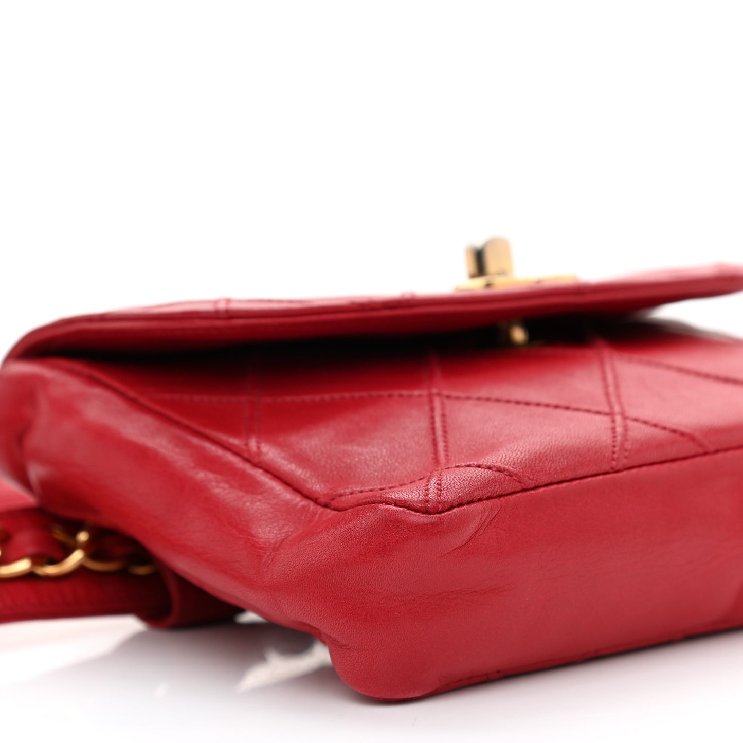 Lambskin Diamond Stitched Waist Chain Belt Flap Bag Red