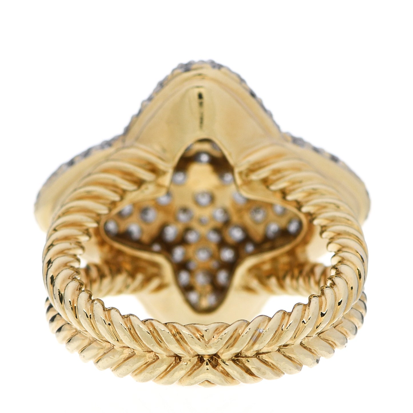 18K Yellow Gold Diamond Pave 23mm Quatrefoil Ring 52 6