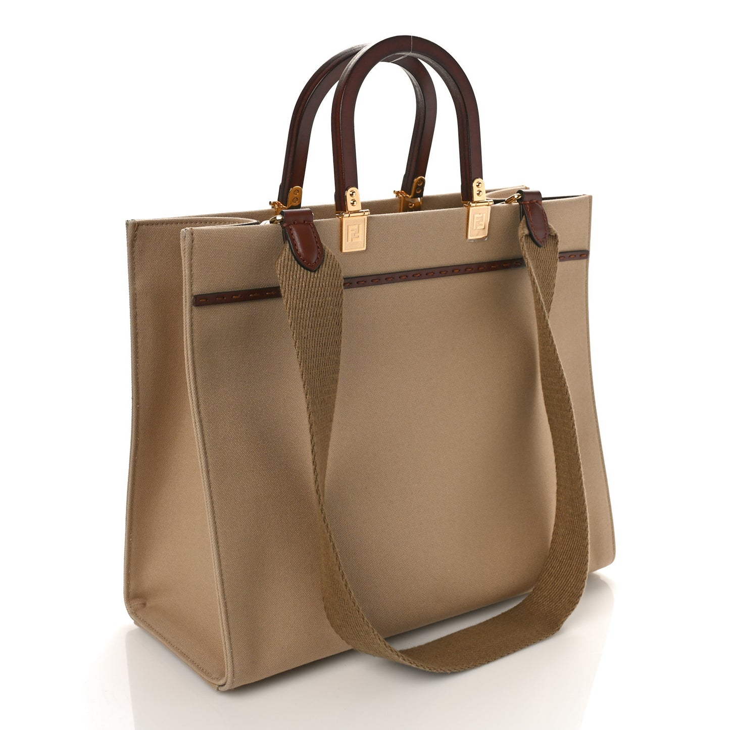 Canvas Vitello King Logo Embroidered Medium Fendi Sunshine Shopper Tote Sand Ghianda