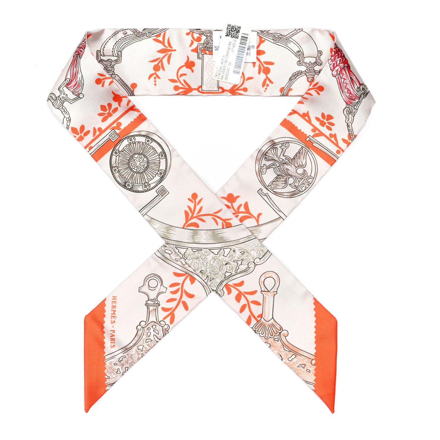 Hermes Silk Etriers Remix Twilly Verveine Orange Kaki 1 of 4