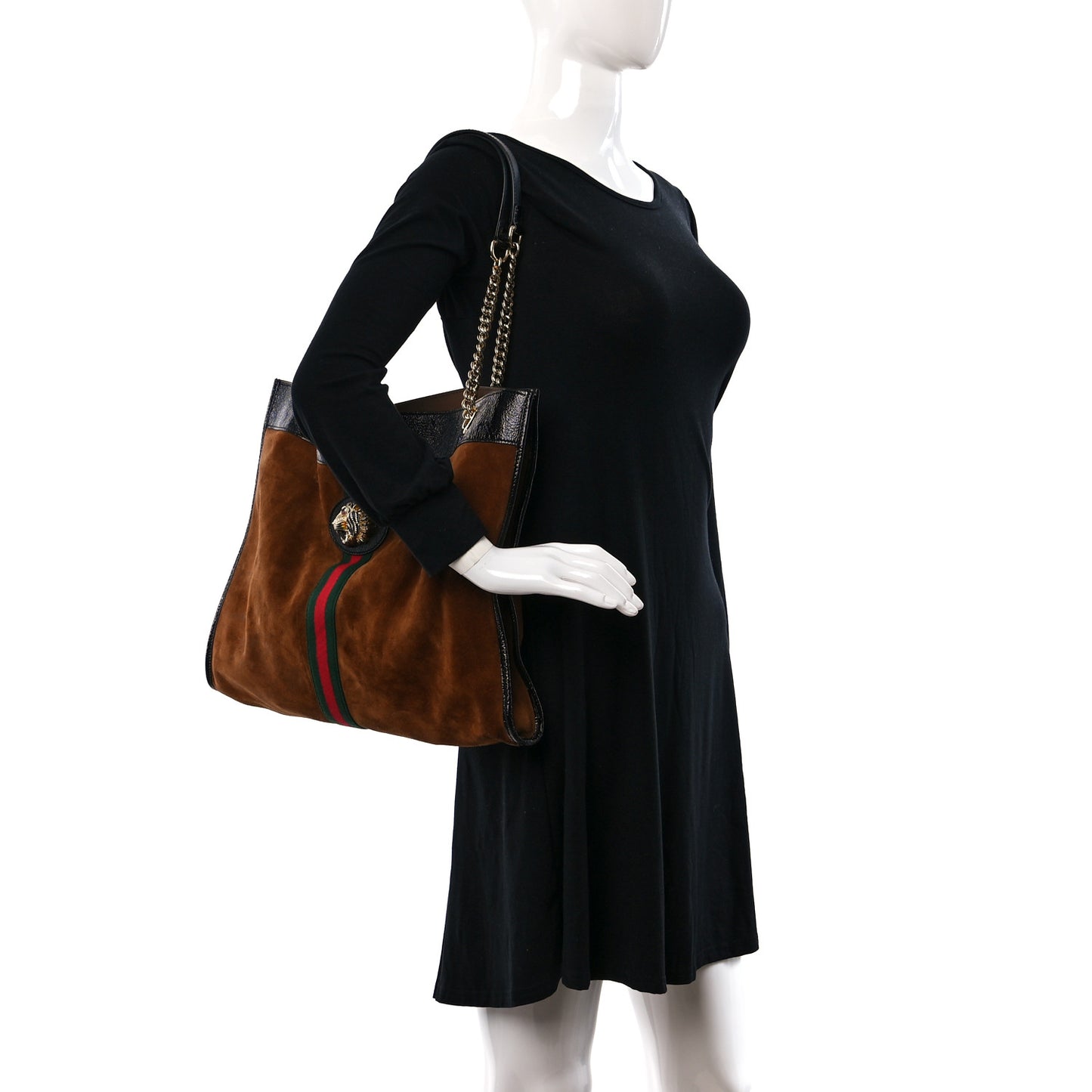 Suede Patent Large Rajah Chain Tote Nocciola Black