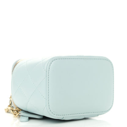Chanel Lambskin Quilted Top Handle Mini Vanity Case With Chain Light Blue 4 of 13