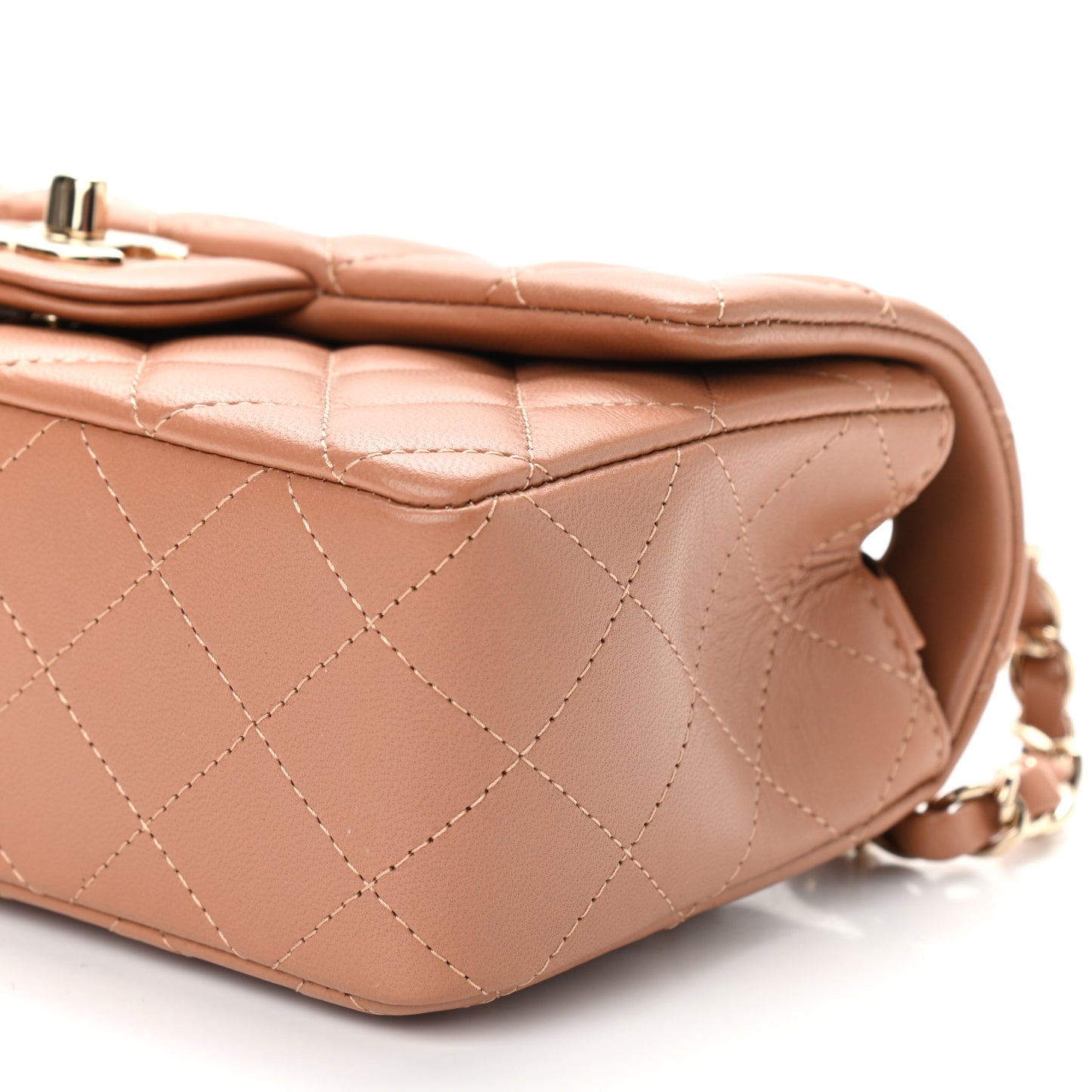 Lambskin Quilted Mini Rectangular Flap Brown