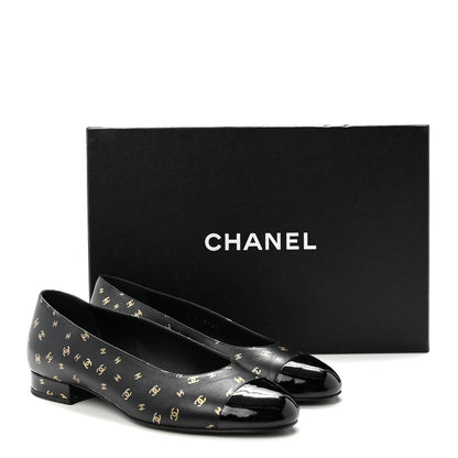 Chanel Lambskin Patent Calfskin Printed CC Cap Toe Ballerina Flats 36 Black Gold 10 of 10