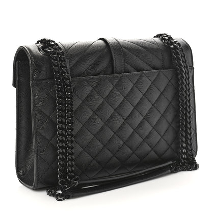 Saint Laurent Grain De Poudre Textured Mixed Matelasse Triquilt Medium Monogram Monochrome Satchel Black 3 of 8