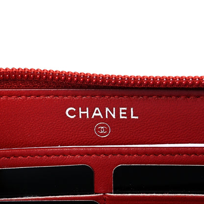 Chanel Lambskin Quilted Boy Zip Around Wallet Red 6 of 10