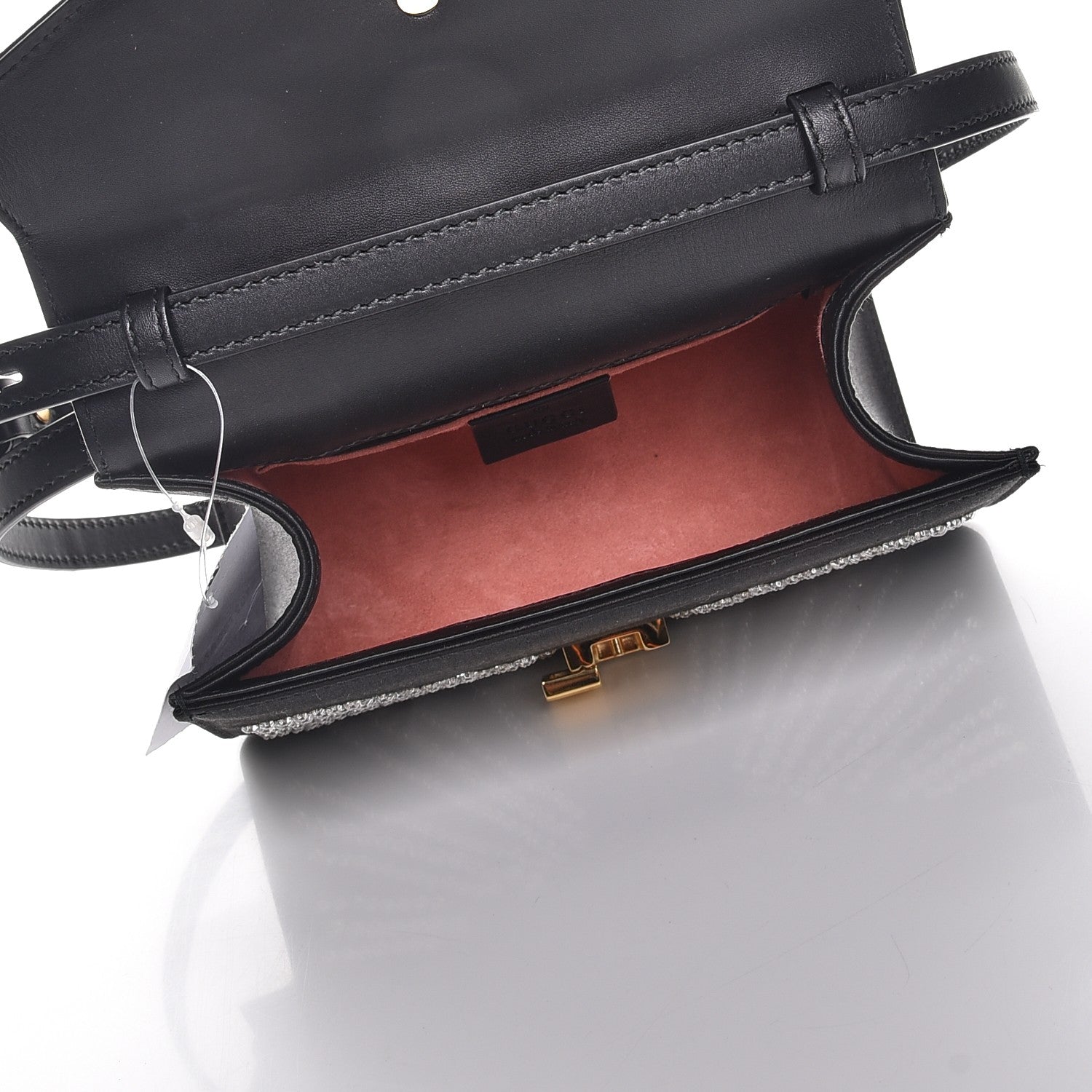 Gucci Satin Crystal Mini Sylvie Top Handle Bag Black 7 of 10