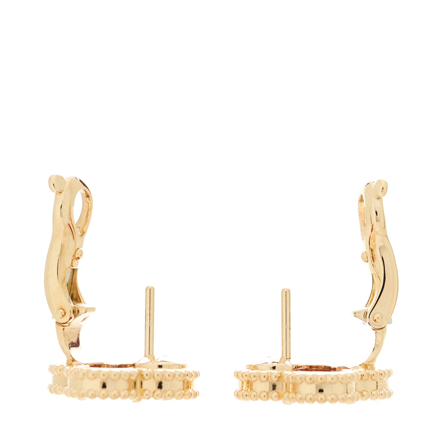 Van Cleef & Arpels 18K Yellow Gold Carnelian Vintage Alhambra Earrings 3 of 5
