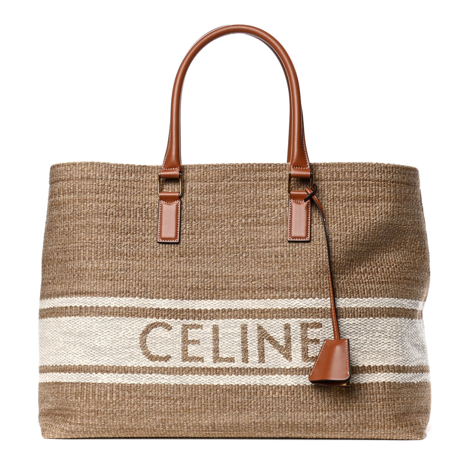 Celine Textile Calfskin Horizontal Cabas Beige Tan 1 of 4