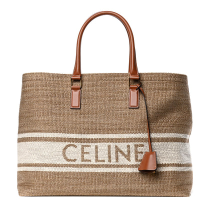 Celine Textile Calfskin Horizontal Cabas Beige Tan 1 of 4