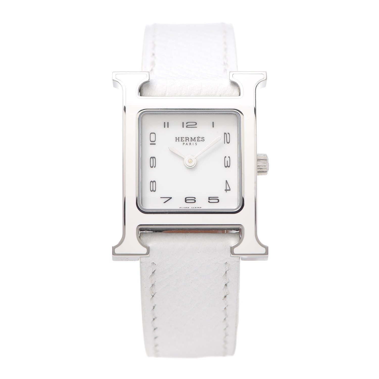 Hermes Stainless Steel Epsom Lacquer 21mm Heure H Hour Quartz Watch Blanc 1 of 6