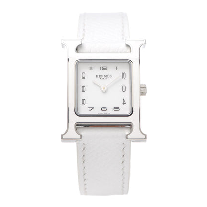 Hermes Stainless Steel Epsom Lacquer 21mm Heure H Hour Quartz Watch Blanc 1 of 6