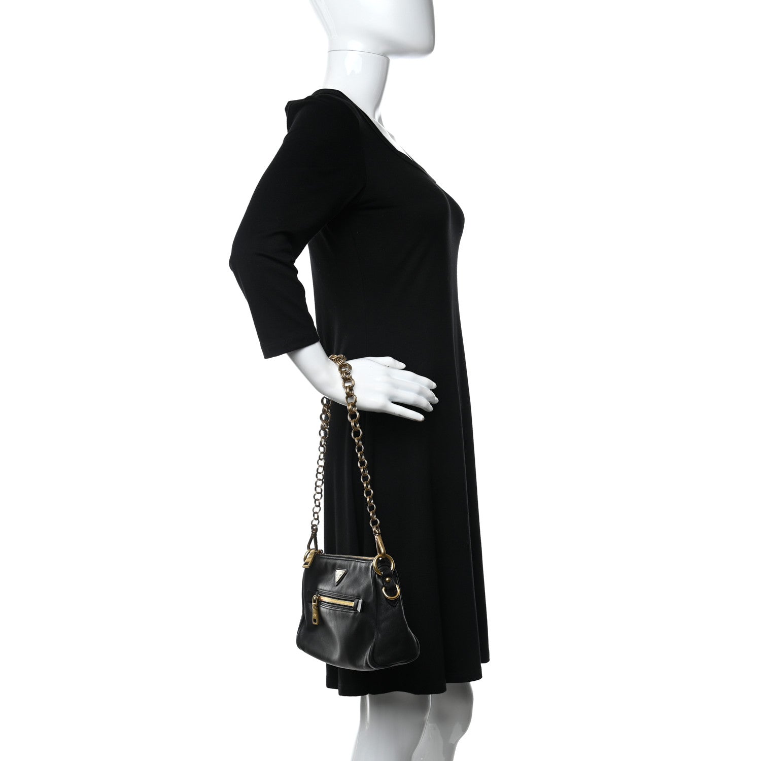 Prada Soft Calf Chain Shoulder Bag Black 2 of 9
