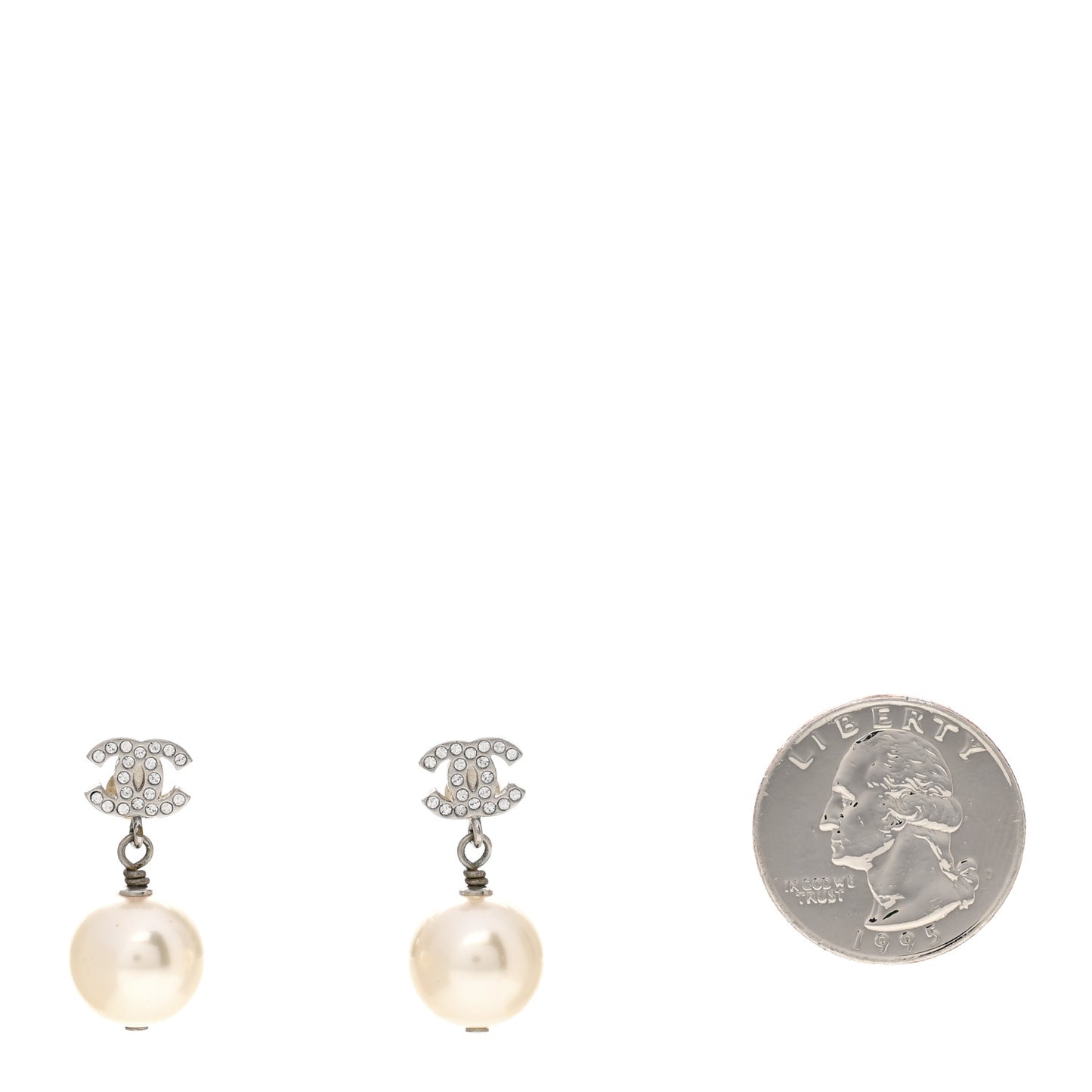 Crystal Pearl CC Drop Earrings Silver Pearly White