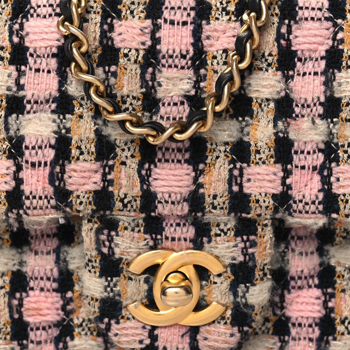 Tweed Quilted Mini Rectangular Pearl Crush Flap Pink Black White