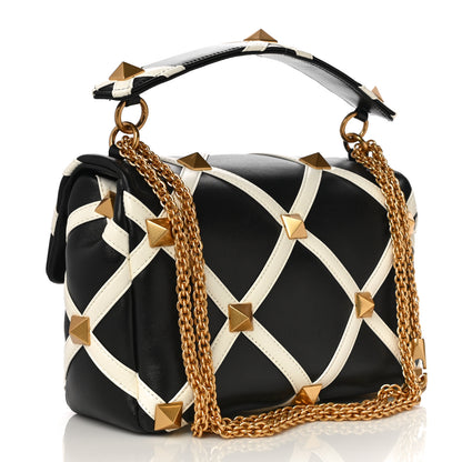Valentino Garavani Nappa Large Roman Stud Shoulder Bag Black White 3 of 9