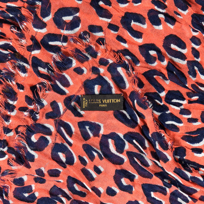 Louis Vuitton Cashmere Silk Leopard Etole Stole Blue Multicolor 3 of 3