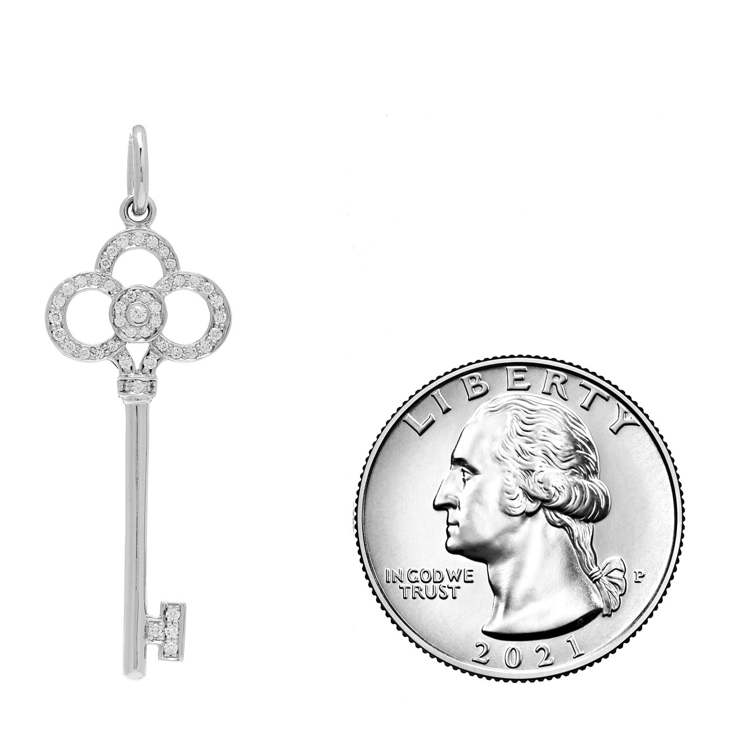 18K White Gold Diamond Crown Key Pendant
