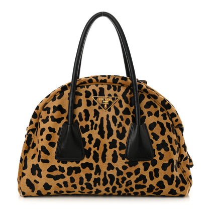 Prada Pony Hair Leopard Print Large Cavallino Miele Moro 1 of 13