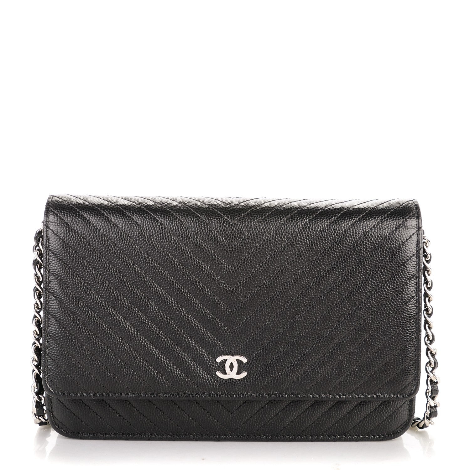Chanel Caviar Chevron Wallet On Chain WOC Black 1 of 8