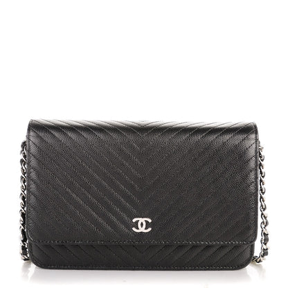 Chanel Caviar Chevron Wallet On Chain WOC Black 1 of 8