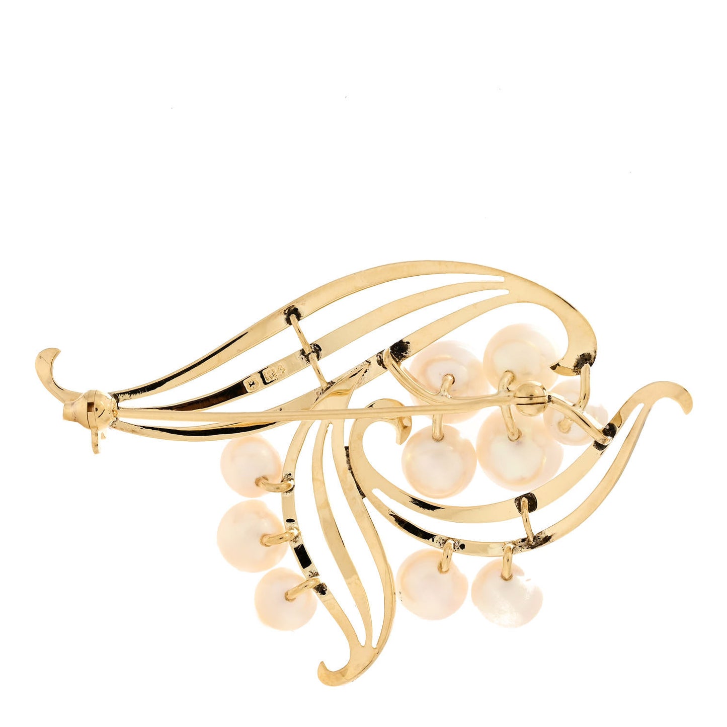 14K Yellow Gold Akoya Pearl 6.0-7.5mm Leaf Brooch