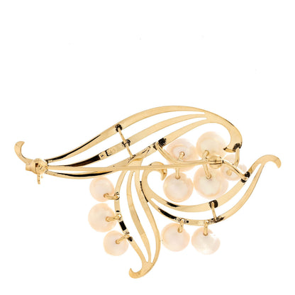 Mikimoto 14K Yellow Gold Akoya Pearl 6.0-7.5mm Leaf Brooch 3 of 4