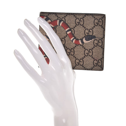 Gucci GG Supreme Monogram Selleria Calfskin Kingsnake Nice Bi-Fold Wallet Beige Ebony Multicolor Black 2 of 9