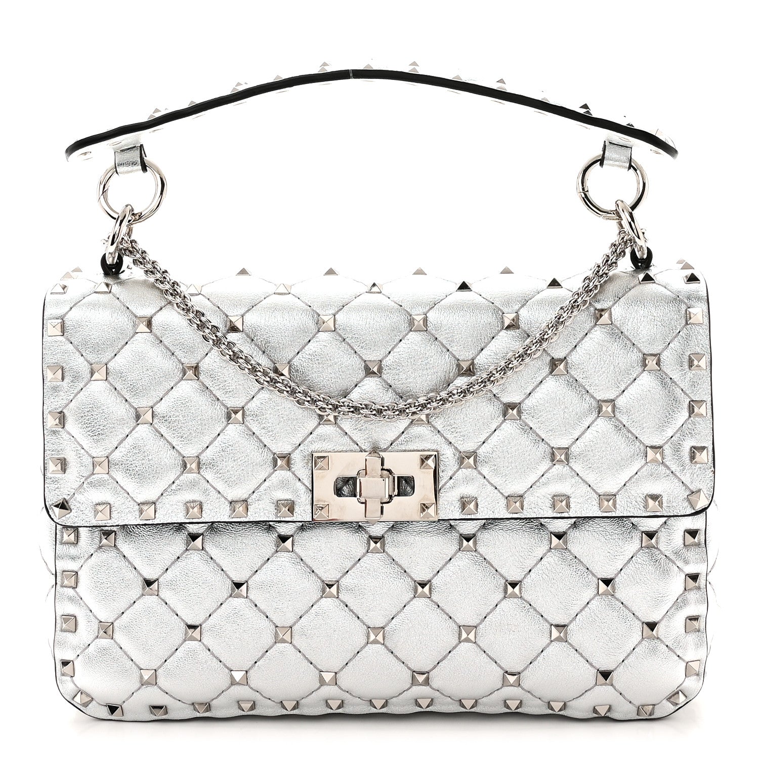 Valentino Garavani Metallic Nappa Medium Rockstud Spike Shoulder Bag Silver 1 of 9