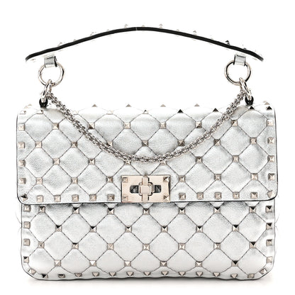 Valentino Garavani Metallic Nappa Medium Rockstud Spike Shoulder Bag Silver 1 of 9
