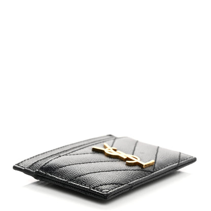 Saint Laurent Grain De Poudre Matelasse Chevron Monogram Credit Card Case Black 4 of 8