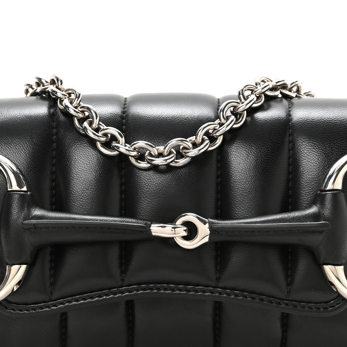 Nappa Vertical Matelasse Small Maxi Horsebit Chain Shoulder Bag Black