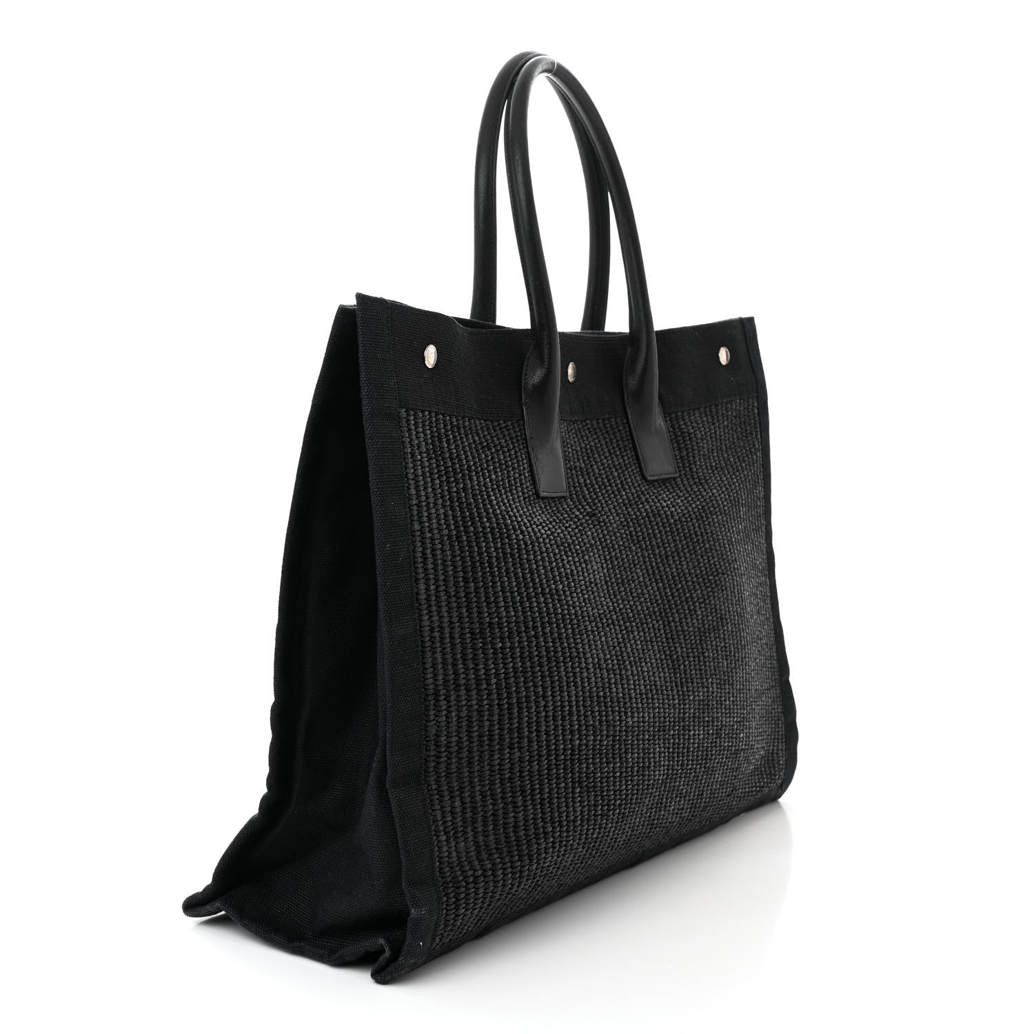 Saint Laurent Raffia Linen Calfskin Rive Gauche Tote Black 2 of 10