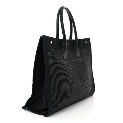 Saint Laurent Raffia Linen Calfskin Rive Gauche Tote Black 2 of 10