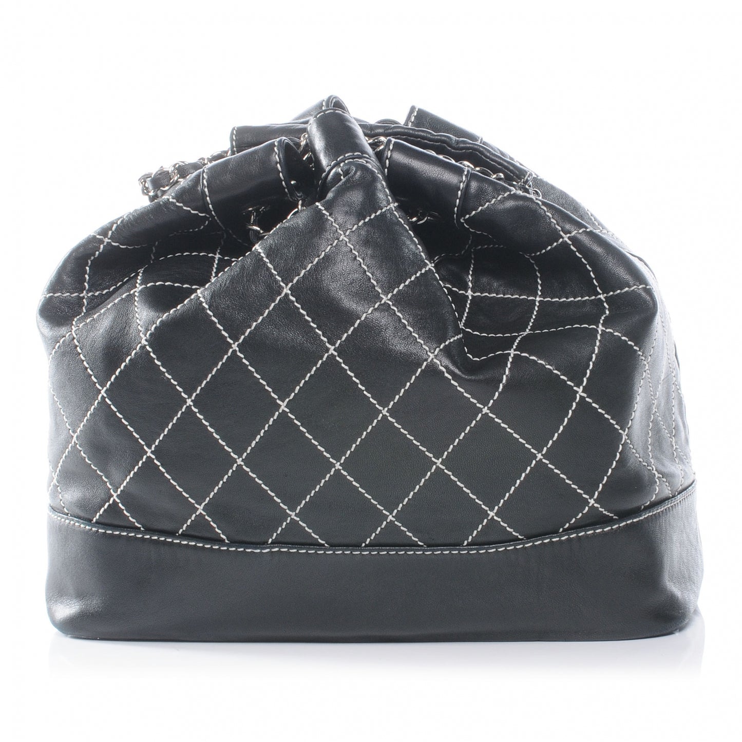 Leather Contrast Stitch Drawstring Tote Black