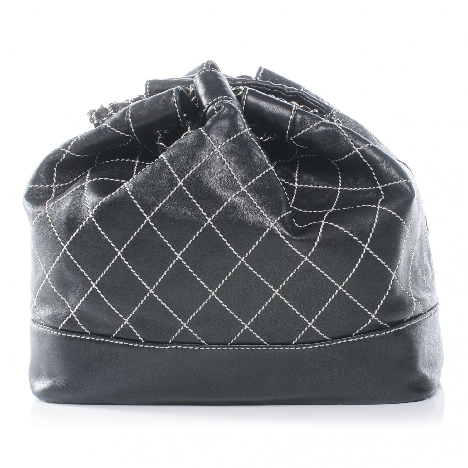 Chanel Leather Contrast Stitch Drawstring Tote Black 1 of 9