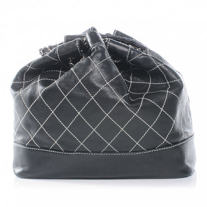 Chanel Leather Contrast Stitch Drawstring Tote Black 1 of 9