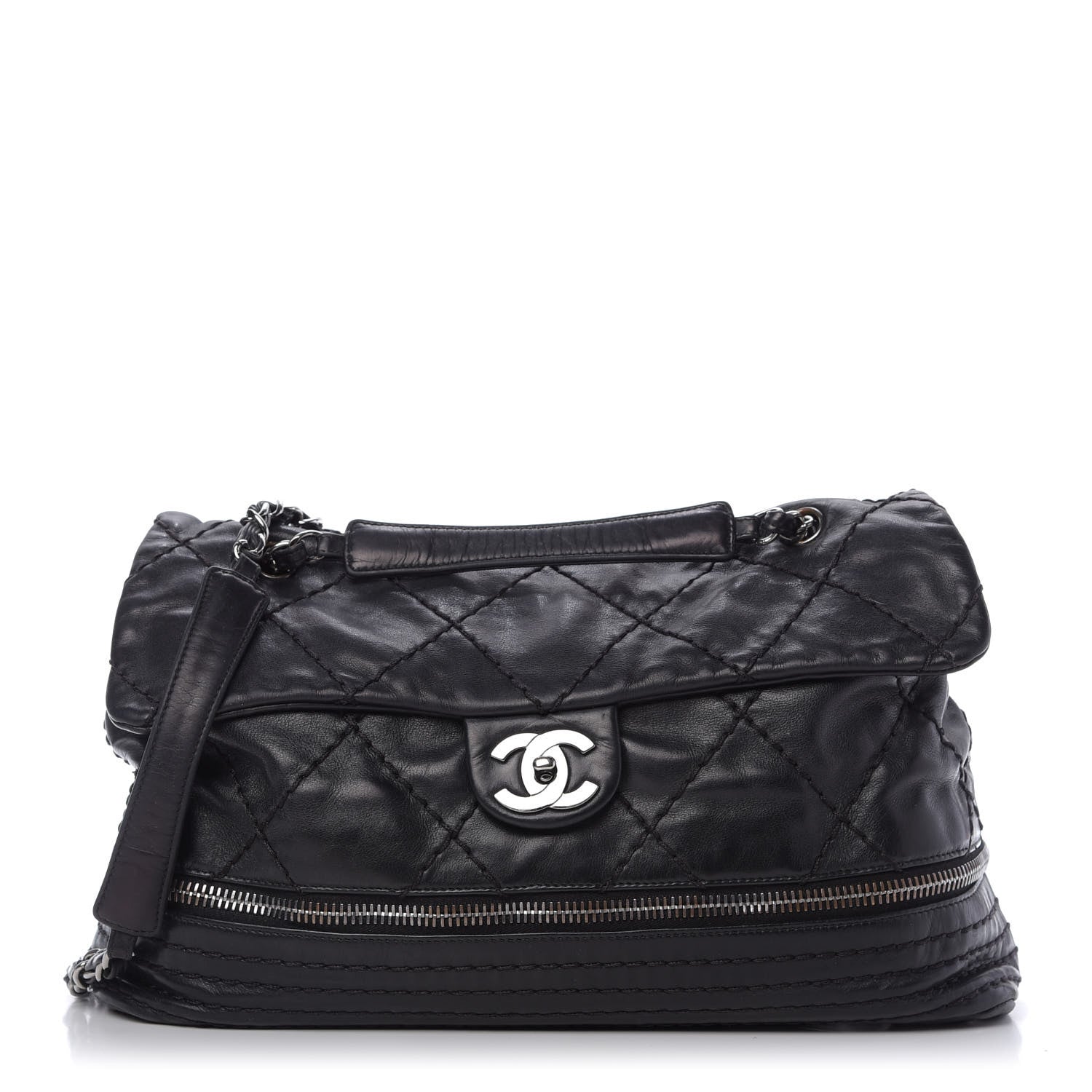 Chanel Calfskin Stitched Large Expandable Flap Bag Black 1 of 9