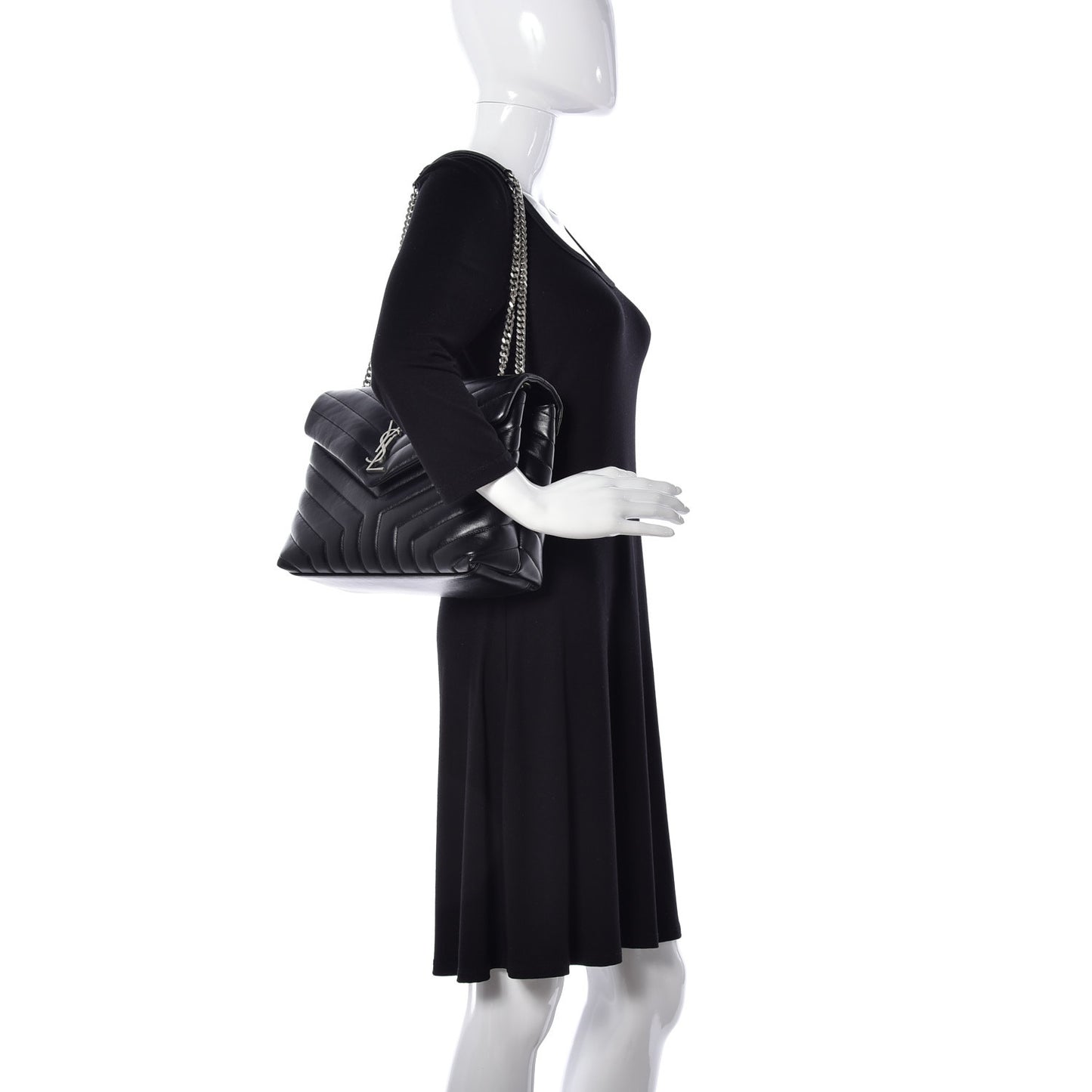 Calfskin Y Quilted Monogram Medium Loulou Chain Satchel Black