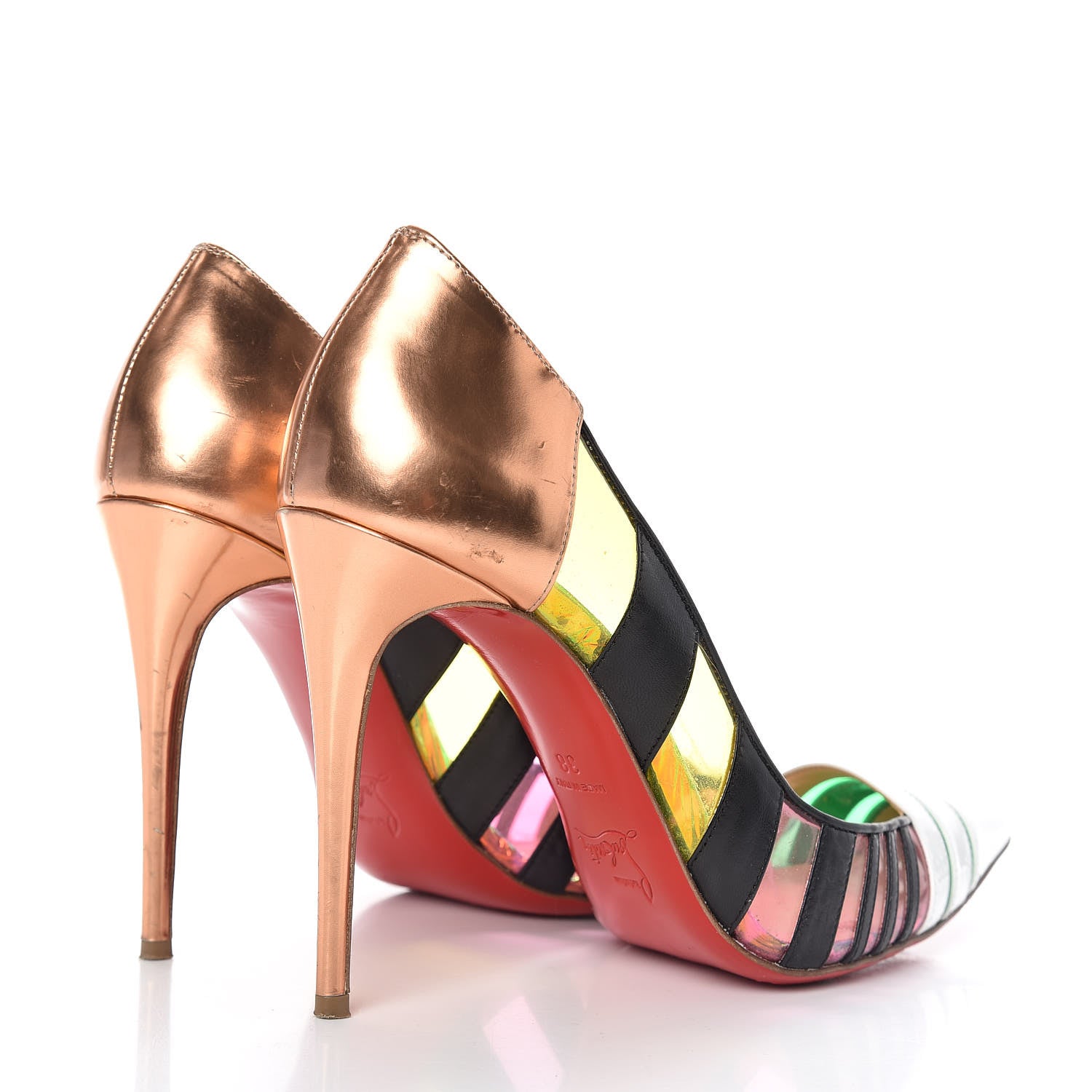 Christian Louboutin PVC Patent Metallic Calfskin Brandy 100 Pumps 38 Multicolor 4 of 14