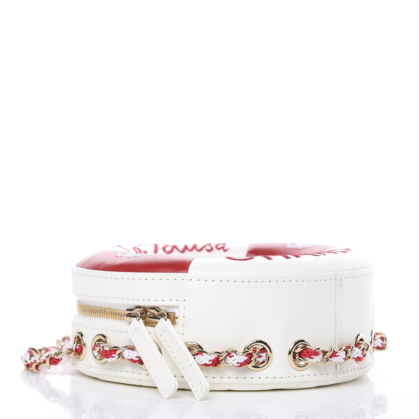 Lambskin Coco Lifesaver Round Bag Red White
