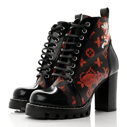 Louis Vuitton Patent Calfskin Catogram Star Trail Ankle Boots 37 Black Marron 3 of 11