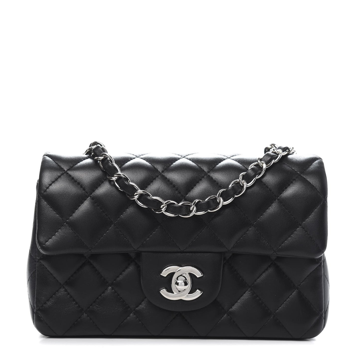 Lambskin Quilted Mini Rectangular Flap Black