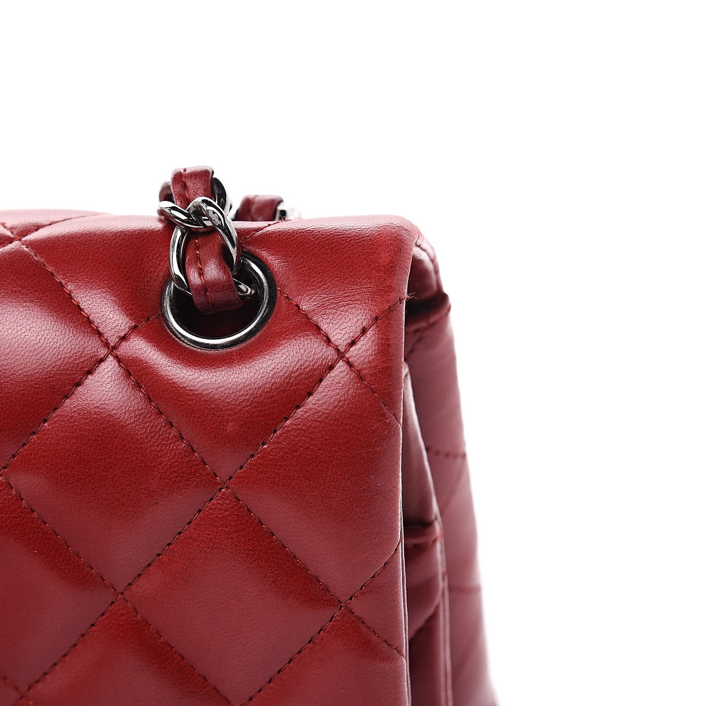 Lambskin Quilted Jumbo Double Flap Dark Red