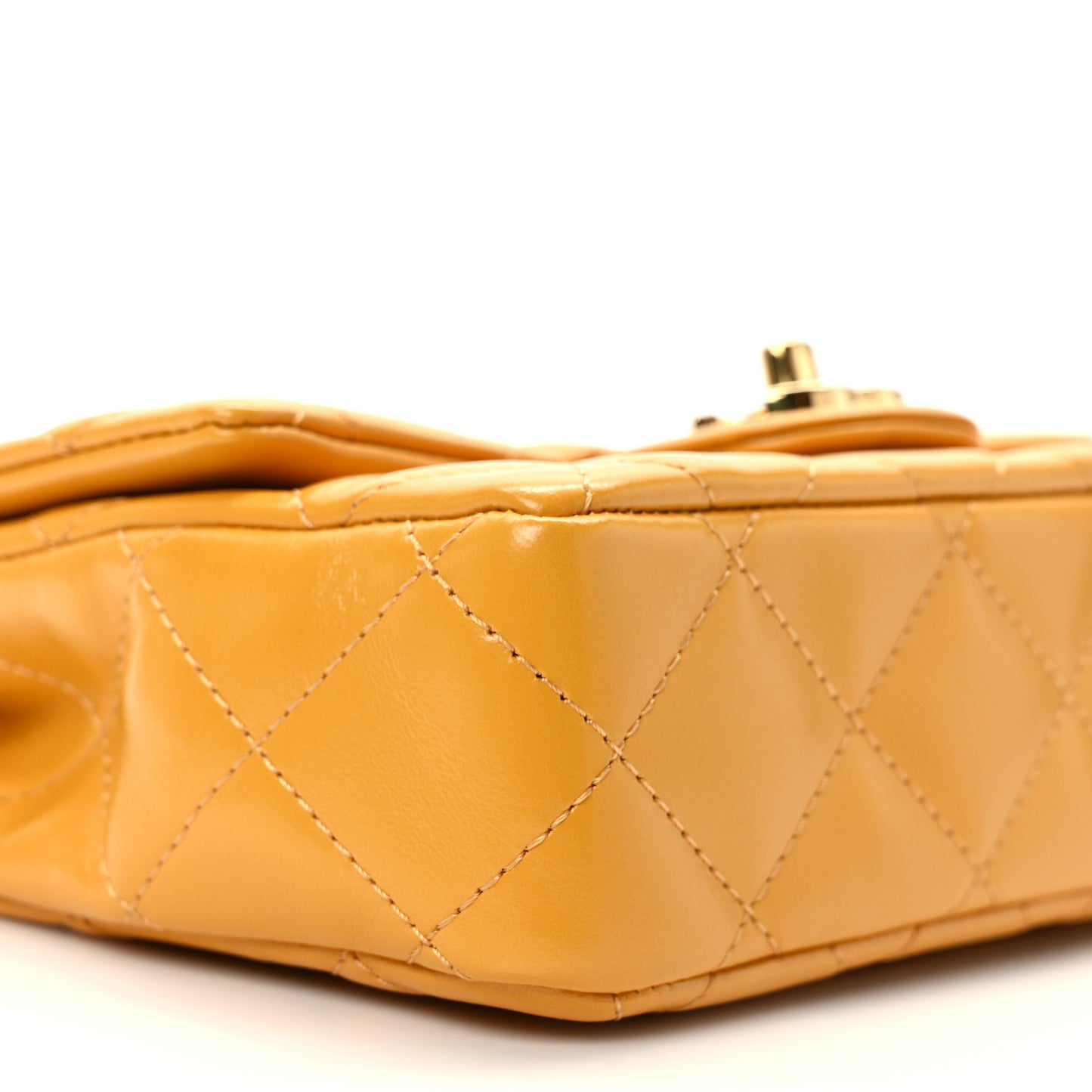 Shiny Lambskin Quilted Golden Links Top Handle Flap Yellow