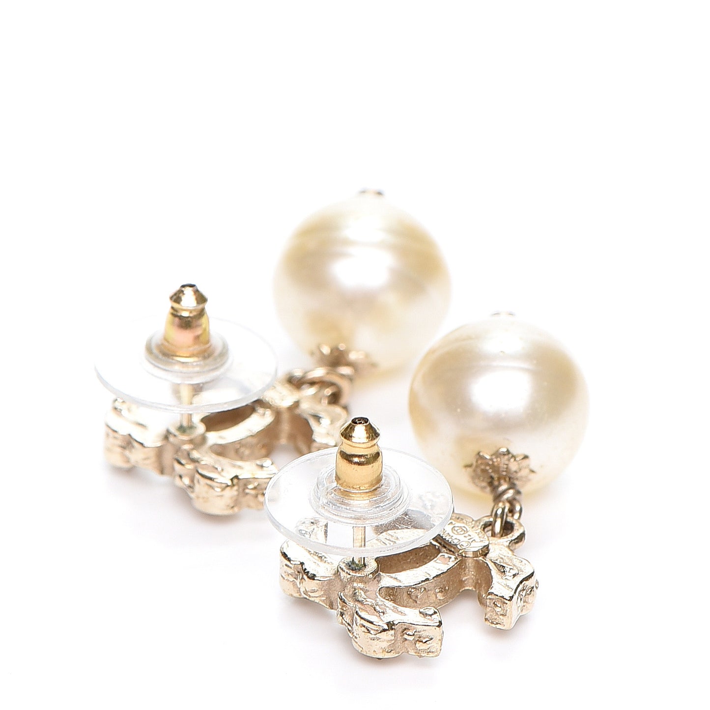 Crystal Pearl CC Drop Earrings Gold