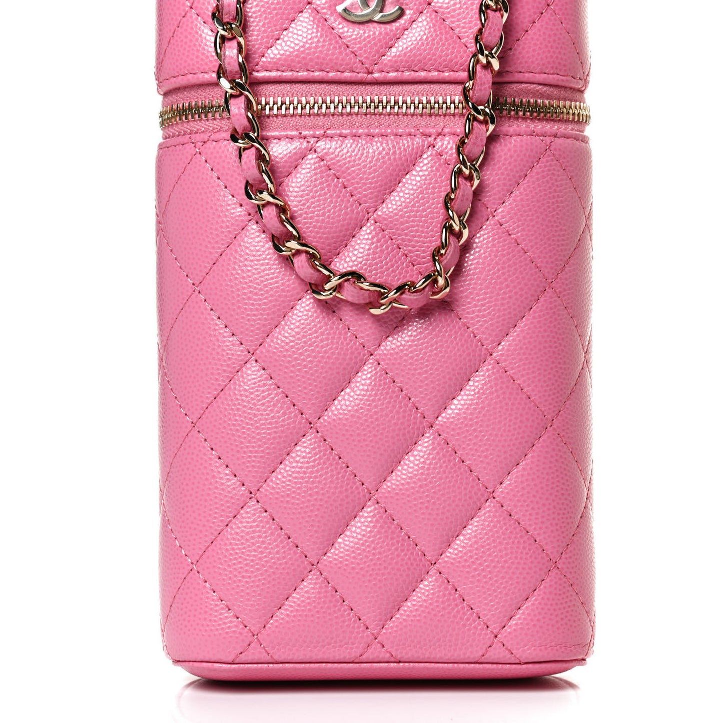 Caviar Quilted Phone Holder With Chain Pink